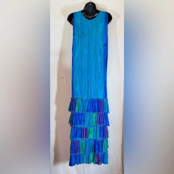 Rare Vintage 100% Rayon Art-to-Wear Tiered Ruffle Tank Maxi Dress - Picture 11 of 15